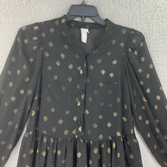 H&M Tunic Top Womens Peasant Sheer Size S Boho Black Oversized - Picture 7 of 8